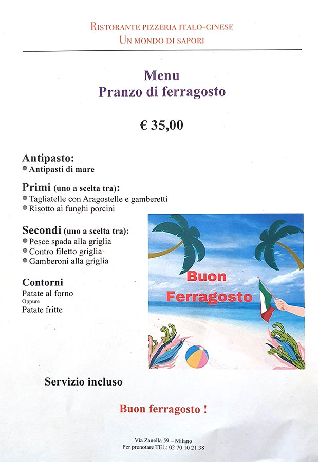 Menù Ferragosto Un Mondo di sapori